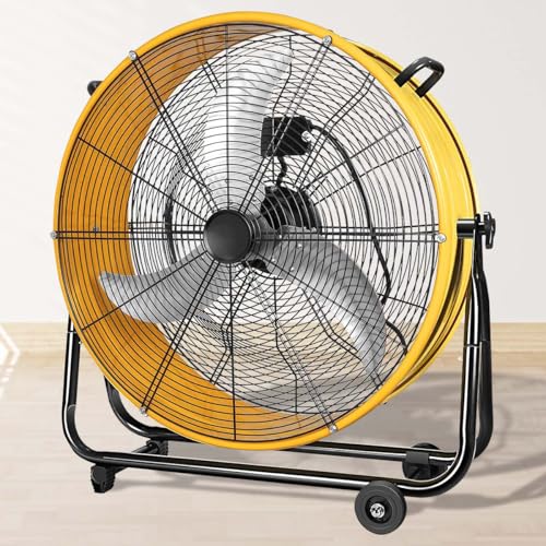 Wekuku 30 Inches 3-speed Heavy Duty Metal Industrial Drum Fan-High Velocity Yellow Floor Fan For Air Circulation In Workshops, Garages & Large Spaces