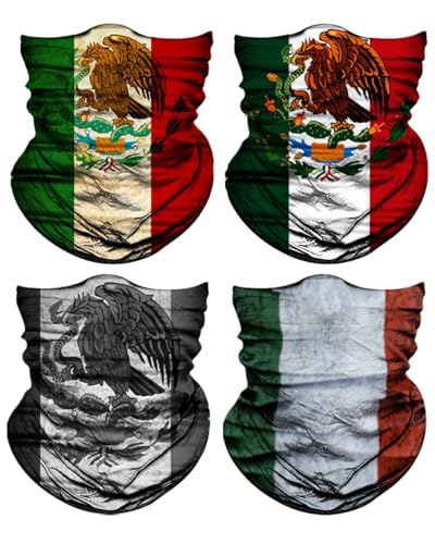 Lauzq 4Pack Neck Gaiter for Men Women Face Cover Mask Head Wrap Balaclava Headwear Bandana Headband Magic Scarf (A-Mexico Flag one size)