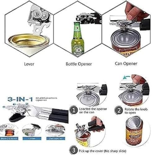 Image of Multipurpose Manual Can Opener and Bottle Opener, Tin Cutter with Smooth Edge Comfortable & Anti Slip Hand Grip Multi