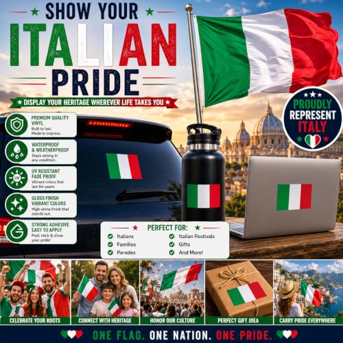 Image of Italian Flag Vinyl Flag Stickers, Car Decals, Waterproof Indoor Outdoor, Laptop Stickers, Car Bumper, Italy Flag, 5 x 3 Inches, Set of 3
