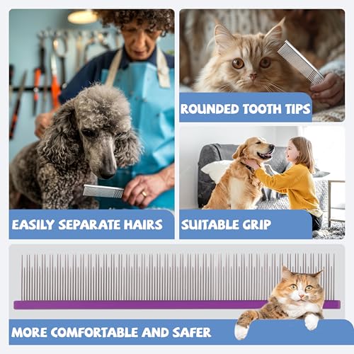 Image of 8.5 Inch Dual Tooth Pet Comb for Mats and Tangles,Poratable Grooming Dematting Comb for Indoor Long-haired Cats and Dogs,Pet Family Supplies,Removing Tangles,Knots,Undercoat and Excess Hair