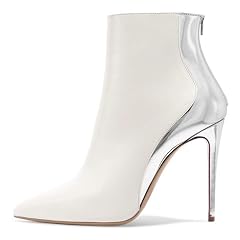 FSJ Women Fashion High Heel Ankle Boots with Rivets Closed Pointed Toe Stilettos Zipper Fall Winter Shoes Size
