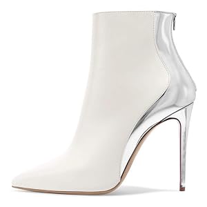 FSJ Women Fashion High Heel Ankle Boots with Rivets Closed Pointed Toe Stilettos Zipper Fall Winter Shoes Size