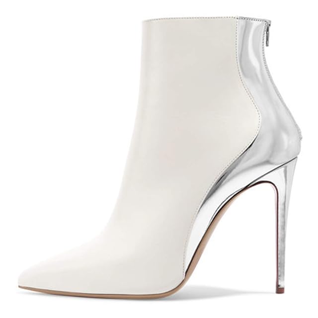 FSJ Women Fashion High Heel Ankle Boots with Rivets Closed Pointed Toe Stilettos Zipper Fall Winter Shoes Size