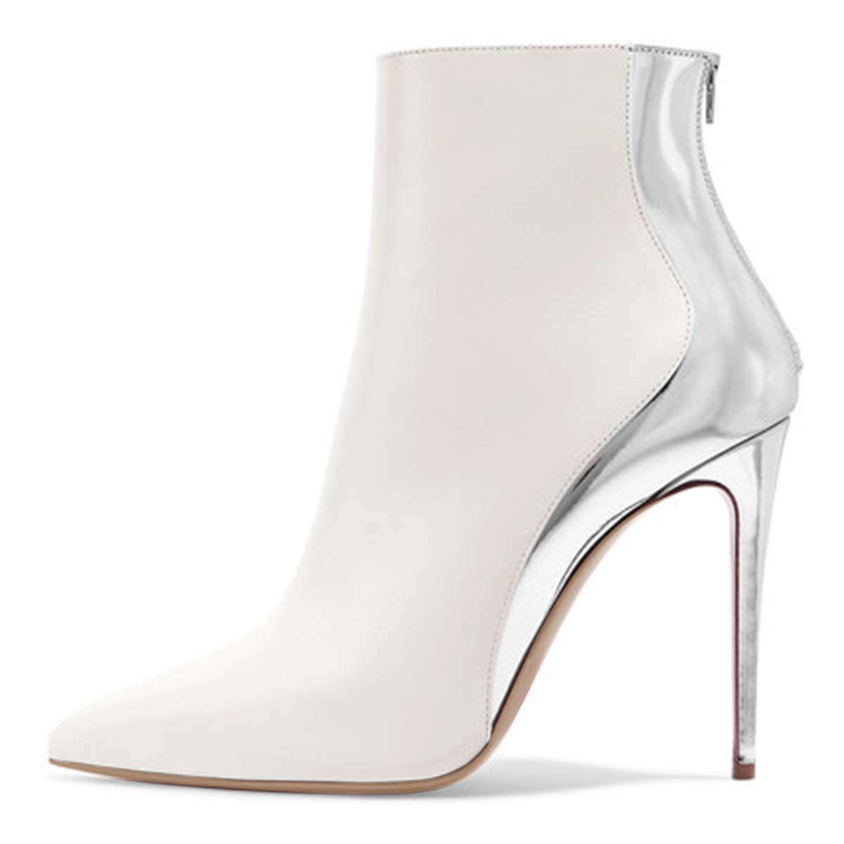 FSJ Women Fashion High Heel Ankle Boots with Rivets Closed Pointed Toe Stilettos Zipper Fall Winter Shoes Size