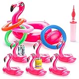 JOYIN Inflatable Flamingo Ring toss Games with Hand Pump,6 Pcs Inflatable Drink Holders, Summer Pool Game Toys Drink Float for Pool Party Luau Party Decor Carnival Hawaiian Party Supplies