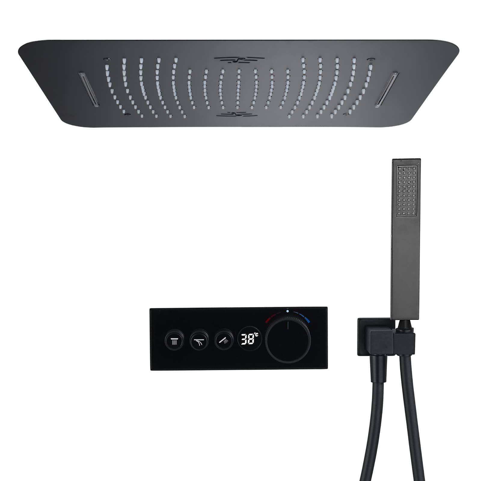 Set doccia con miscelatore termostatico a pioggia con display digitale a LED, soffione doccia con soffione a pioggia da 580 x 380 mm, doccetta portatile, telecomando