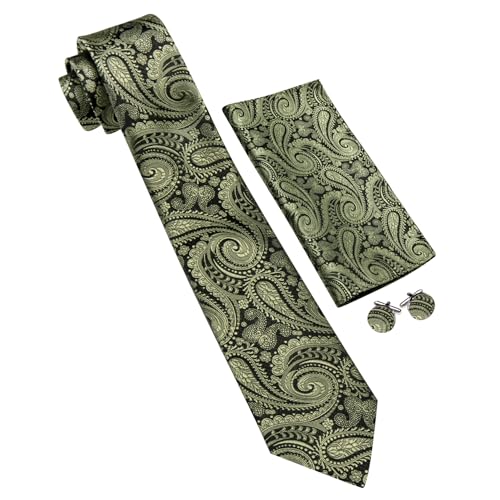 Image of Barry.Wang Men Tie Set Paisley Silk Necktie Pocket Square Cufflinks Formal Wedding Business Party