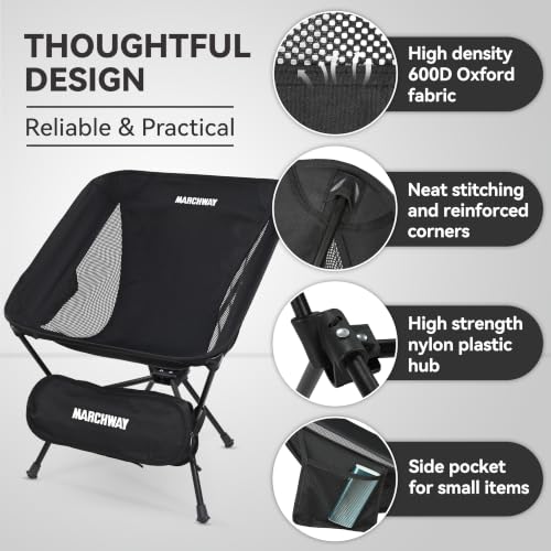 Image of MARCHWAY Lightweight Folding Camping Chair, Portable Foldable Compact for Outdoor Camp, Travel, Beach, Picnic, Festival, Hiking, Backpacking, Supports 330Lbs (Black)