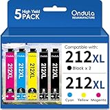 Ondula Remanufactured Ink Cartridge Replacement for Epson 212XL 212 XL Ink Cartridges T212 for Workforce WF-2830 WF-2850 Expression Home XP-4105 XP-4100 (2 Black Cyan Magenta Yellow, 5-Pack)