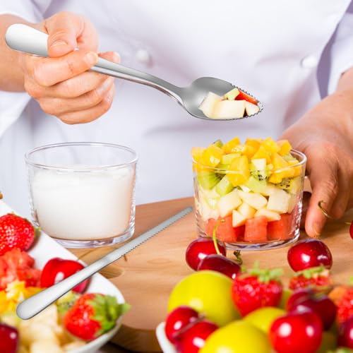 Grapefruit Löffel 3-Teiliges Set, 2 Grapefruitlöffel Edelstahl mit Wellenschliff und 1 Grapefruitmesser, Kiwi Löffel Apfelsinenschäler Kiwilöffel Orangenschäler Fruchtlöffel für Beeren Zitrone Salat