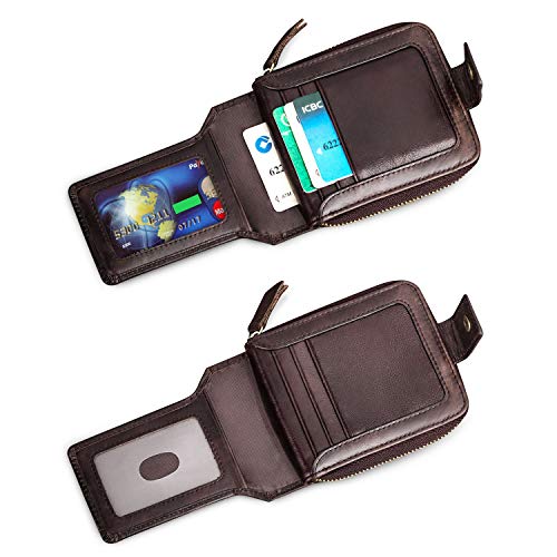 Image of BAIGIO Genuine Leather Wallets for Men Multi Card Purse with Zipper Wallet Men RFID Blocking Coin Pocket (Dark Coffee)