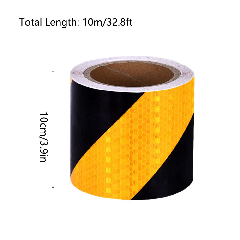 Cinta Reflectante, Cinta Reflectante Impermeable de 10 CM x 10 M Cinta de Advertencia Autoadhesiva Cinta de Seguridad Llamativa Cinta de Advertencia para vehículos, automóviles - Amarillo y Negro