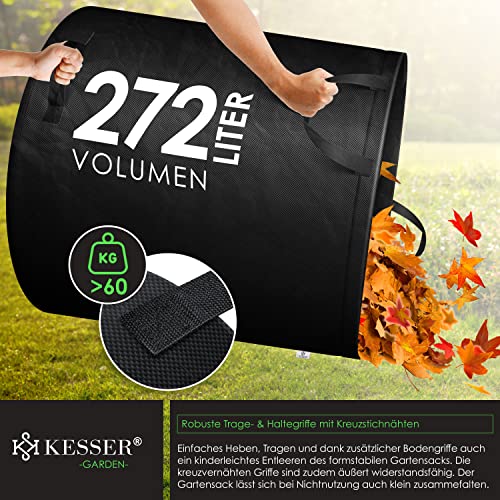 KESSER® Gartensack 3X 272L Set Laubsack Gartenabfallsack inkl. Handschuhe - Selbststehend 4 Griffe Stabil Robust & Faltbar - Laubsäcke Rasenschnitt Gartensäcke für Gartenabfälle Grünschnitt Schwarz