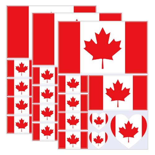 Y&C TENCOB Calcomanía de bandera canadiense, 3 hojas de calcomanías de bandera de Canadá en varios tamaños, calcomanía impermeable (11.7 x 8.3 pulgadas) (Canadá)