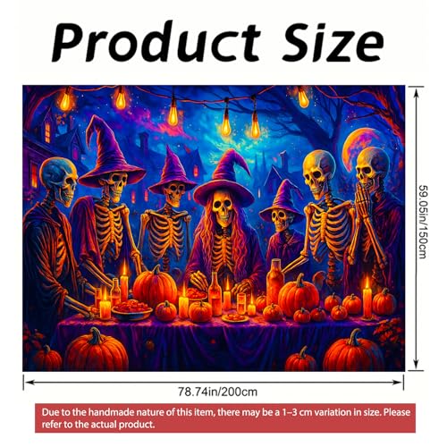 Image of Nuxovilar Skeleton Dinner Wall Tapestry Polyester 78.74x59.05 In | Glow Poster Trippy Wall Art Holiday Decor UV Backdrop Living Room Bedroom Lounge Space Room (Skeleton Dinner)