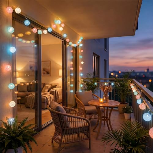 Miniatura 4 de Guirnalda Luces Interior 20 Bolas De Algodón 3,3m Batería, Resistente Al Agua Ip44, Luz Led Para Habitación Mesa Estante Patio Cafetería Fiesta Boda