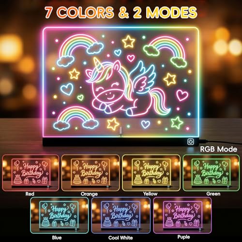 16" LED Drawing Board for Kids, Light Up Glow Doodle Pad with 12 Markers, Tracing Book & Cleaning Cloth, USB-C Acrylic Dry Erase Note Board Toy Gifts for Girls Boys Age 3-12 — view 3