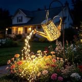 Anordsem Solar Garden Lights Decorative - Metal Watering Can with Cascading and Hook - Waterproof Hanging Lantern Outdoor Yard Lawn Decor - Birthday Gardening Gifts for Mom Grandma
