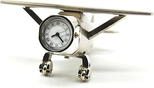 Aeroplane - Reloj de mesa en miniatura con ruedas giratorias, elegante reloj de escritorio analógico y peso de papel, ajuste manual, fácil reemplazo