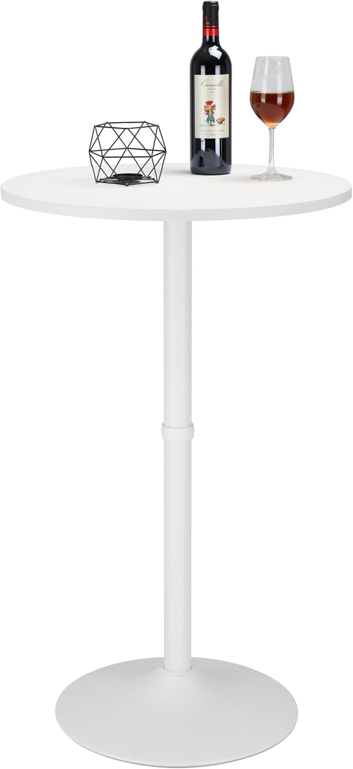 Finnhomy 24'' Round Cocktail Bar Table with Metal Base, Tall Bistro Pub Table, Counter Bar Height Table for Kitchen, Dining Room, Living Room, Easy Assembly, White