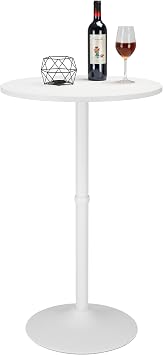 Finnhomy 24 Round Cocktail Bar Table with Metal Base, Tall Bistro Pub Table, Counter Bar Height Table for Kitchen, Dining Room, Living Room, Easy Assembly, White