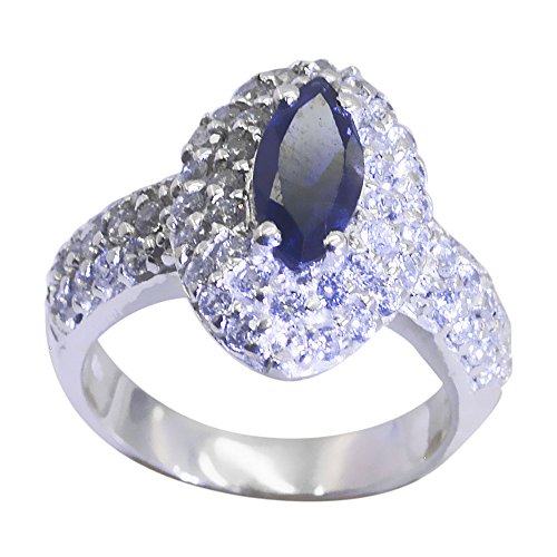 Bague iolite argent style halo marquise : bijou femme précieux taille H à Z