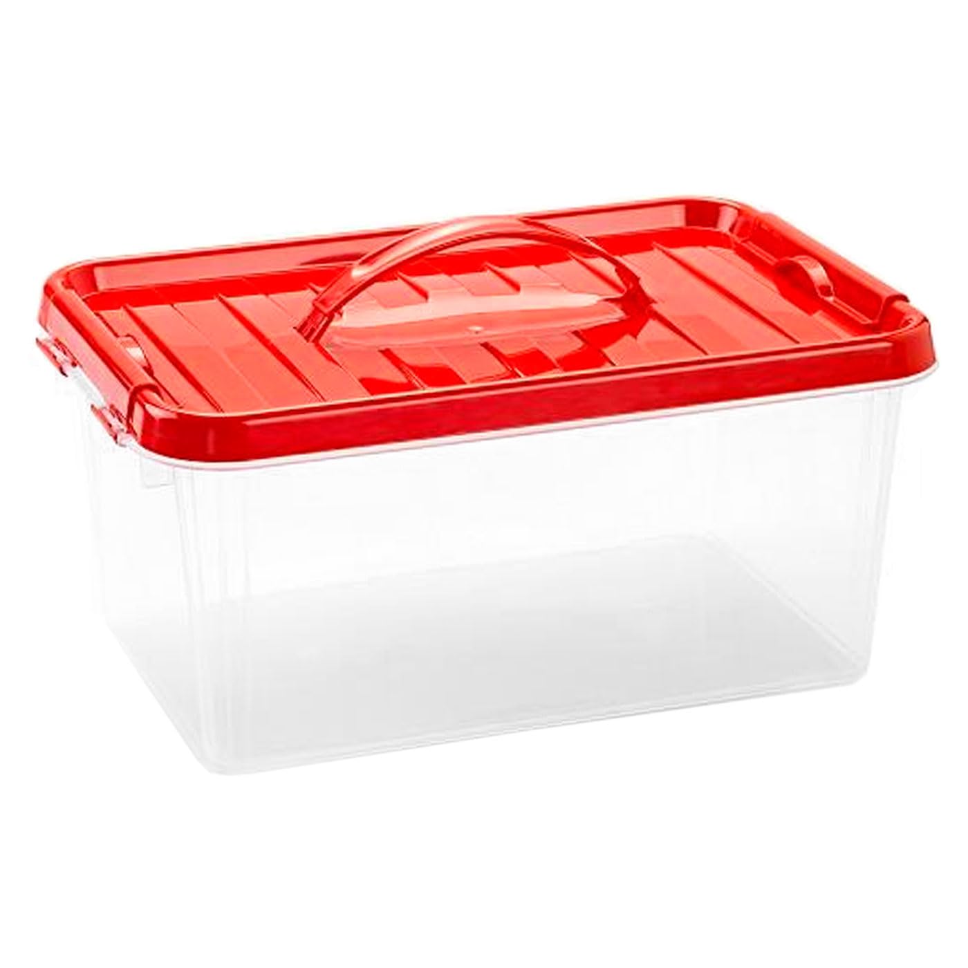 Tradineur - Confezione da 6 scatole portaoggetti con manico n. 22 in plastica, contenitore per giocattoli, libri, vestiti, prodotto in Spagna, 8 litri, 22,5 x 34 x 15,5 cm, coperchio assortito
