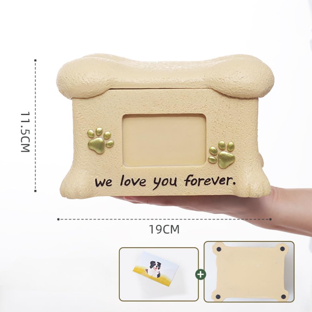 Pet Memorial Urns for Dog Cat Ashes, Large Bamboo Funeral Burial Cremation Urns with Personalized Photo Frame, Memorial Keepsake Memory Box, Animal Urns for Ashes (Dog,Grey)