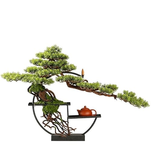 SWENEEN Home Fake Plants Chinese Zen Ornaments Simulated Welcoming Pine Living Room Tea Room Office Home Decoration Crafts Artificial Bonsai Decoration,