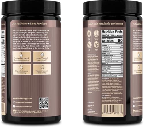 Image of Perk Energy Drink Mix (Dark Chocolate Salted Caramel Pretzel) 20 Servings | Caffeinated Healthy Coffee Alternative with Protein, 100mg of Caffeine, Gluten-Free, Soy-Free, Peanut-Free