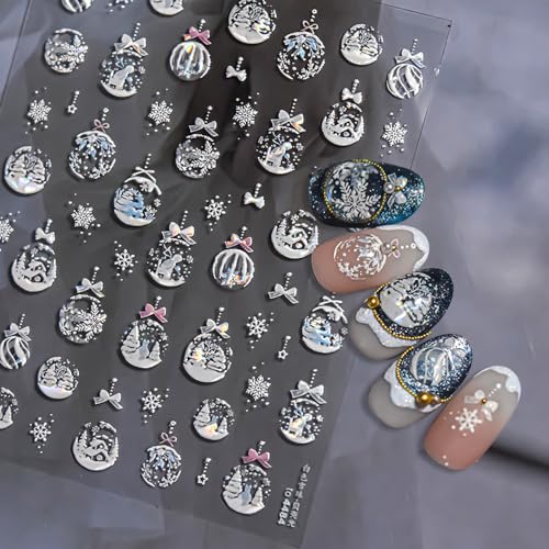 Laser Kristallkugel Nagelsticker Weihnachten Schneekugel...