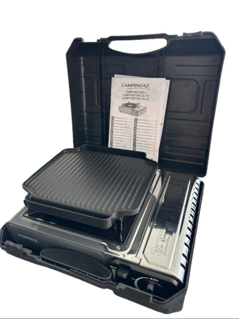 FYSHOP | Pack Camp Bistro 3 Combo Hornillo y Plancha + 4 botes de gas butsir | Hornillo Camping de 1 Quemador | Cocina portátil compacta para Exteriores
