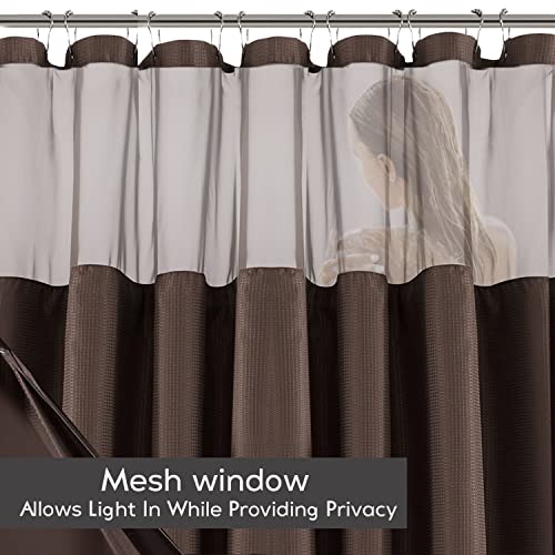 Dainty Home Waffle Weave Shower Curtain With Liner Sets - Modern Shower Curtain for Bathroom With Mesh Top Window - Premium Quality Fabric Snap Shower Curtain - Image 4