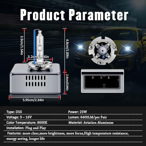 TECTICO D5S Xenon Brenner 12V 25W HID Scheinwerferlampe 8000K Kühles Blau Fernlicht Abblendlicht (2 Stück)