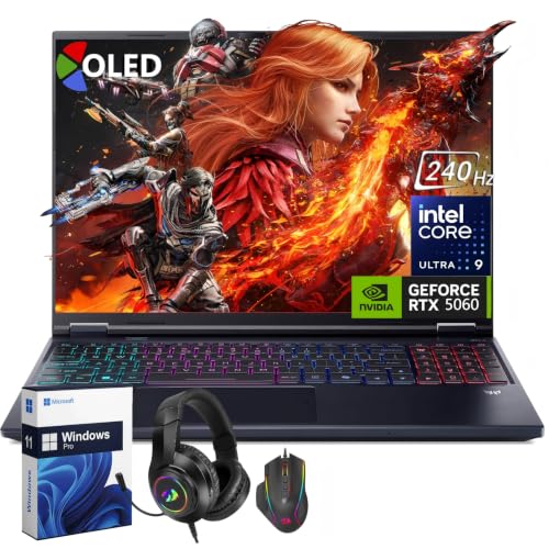 Acer Predator Helios Neo 16S AI Gaming Laptop Intel Ultra 9 275HX Up to 5.4 GHz NVIDIA RTX 5060 16 OLED 240Hz 32GB DDR5 1TB SSD RGB Backlit KB Thunderbolt Windows 11 Pro Headset & Mouse Set