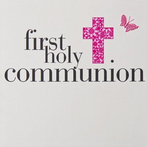 First Holy Communion Girl Card, Pink Cross Design and Embellished with a Fabric Butterfly