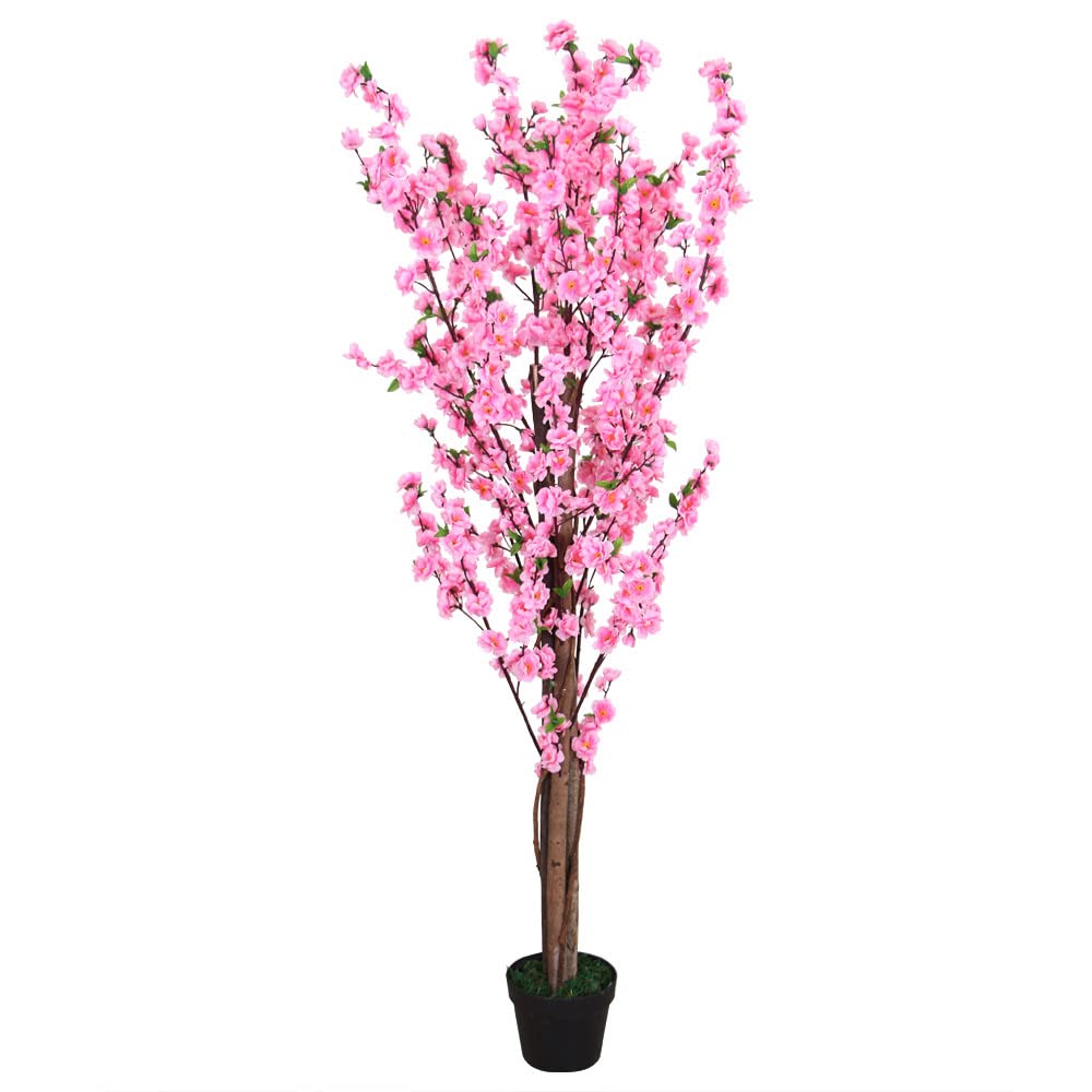Decovego Pesco Pianta Albero Artificiale con Fiori 160cm con Legno Naturale