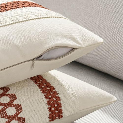 Image of MIULEE Set of 2 Rust Decorative Lumbar Pillow Covers 12x20 Inch | Fall Farmhouse Boho Couch Throw Pillows Modern Cotton Cushion Covers Macrame Woven Home Decor for Bed Sofa Chair