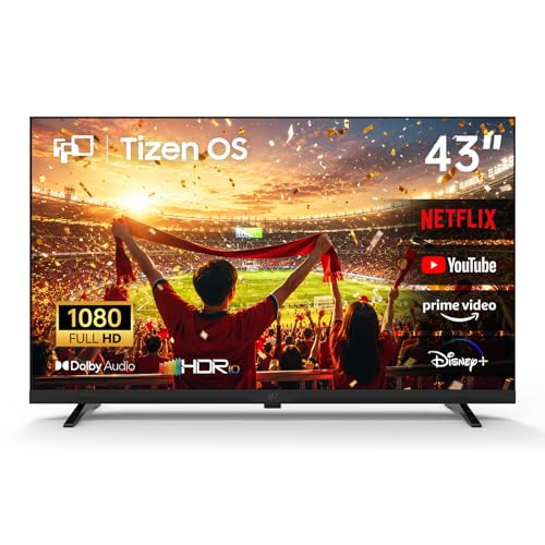 FPD Smart TV 43 Inch, 1080p FHD Television Powered by Tizen OS Compatible with Samsung TV Plus, Dolby Audio, HDR 10, SmartThings, Miracast, Gaming Hub, Voice Control Flat Screen TV (AT43-P1)