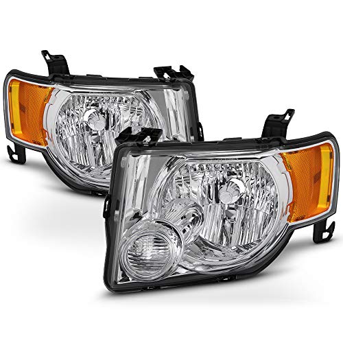 VIPMOTOZ Chrome Housing OE-Style Headlight Headlamp Assembly For 2008-2012 Ford Escape, Driver & Passenger Side