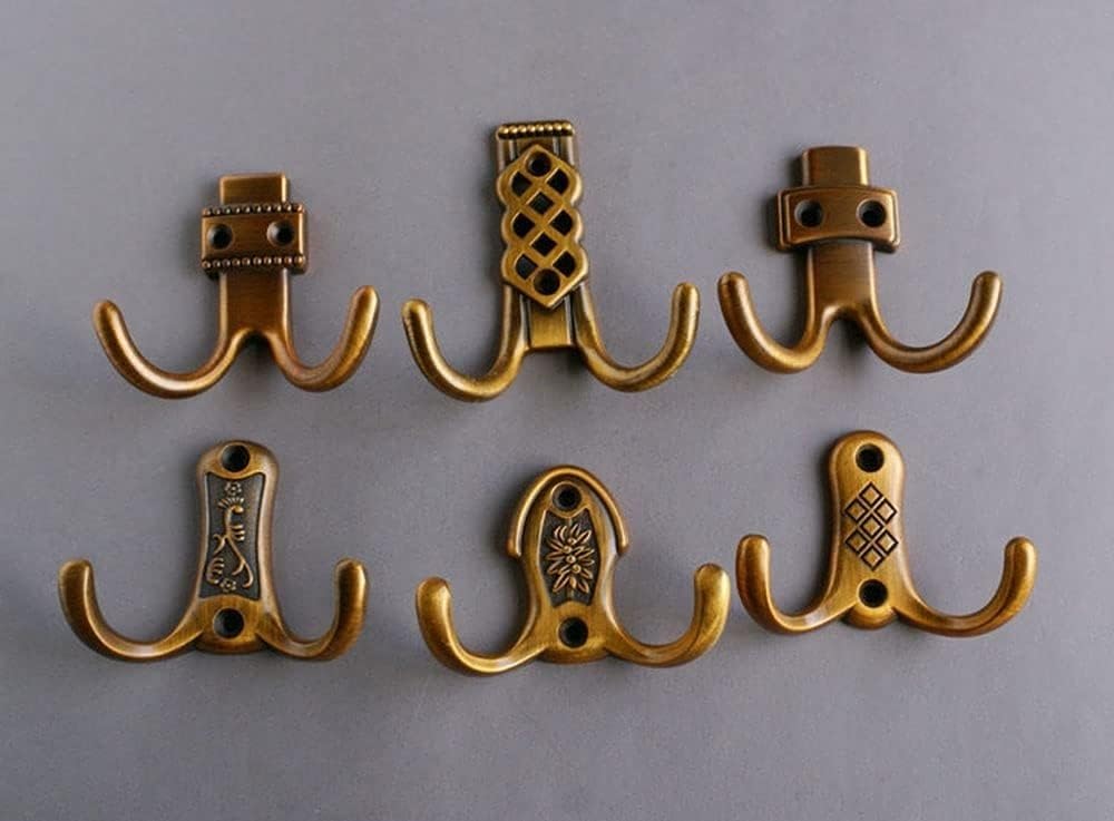 Ganchos para abrigos, Ganchos para perchas, Ganchos de pared atornillados de alta resistencia, juego de 3 ganchos pequeños de metal cepillado for abrigos, gancho doble de bronce antiguo for baño, entr