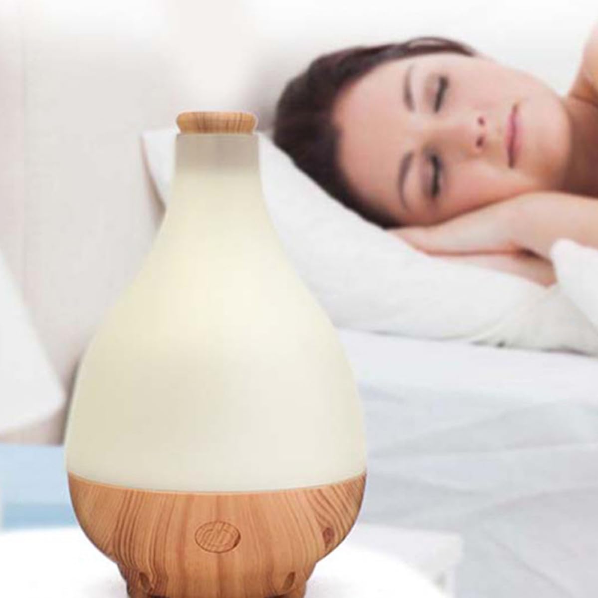 Luxshiny Humidificador de Aromaterapia Forma de Jarrón, Madera Natural, Luz Ambiental Multicolor y Función para Aliviar el Estrés en Casa y Oficina