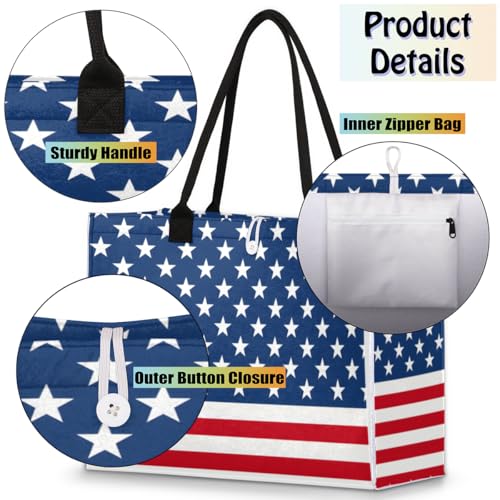 American Flag Art Tote Bag for Women Large Beach Bag Reusable Tote Bags for Work Travel Beach Shopping4