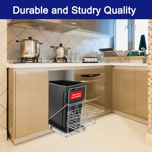Image of Sleek Under-Cabinet Pull-Out Trash Can System: Featuring Adjustable Shelf & Easy-Detach Basket for Effortless Garbage Handling & Optimal Kitchen Organization