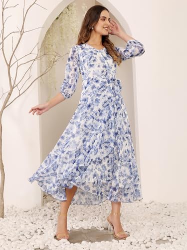 Image of Miss Chase Women's Round Neck Cap Sleeves Lace Knee -Long Skater Dress
