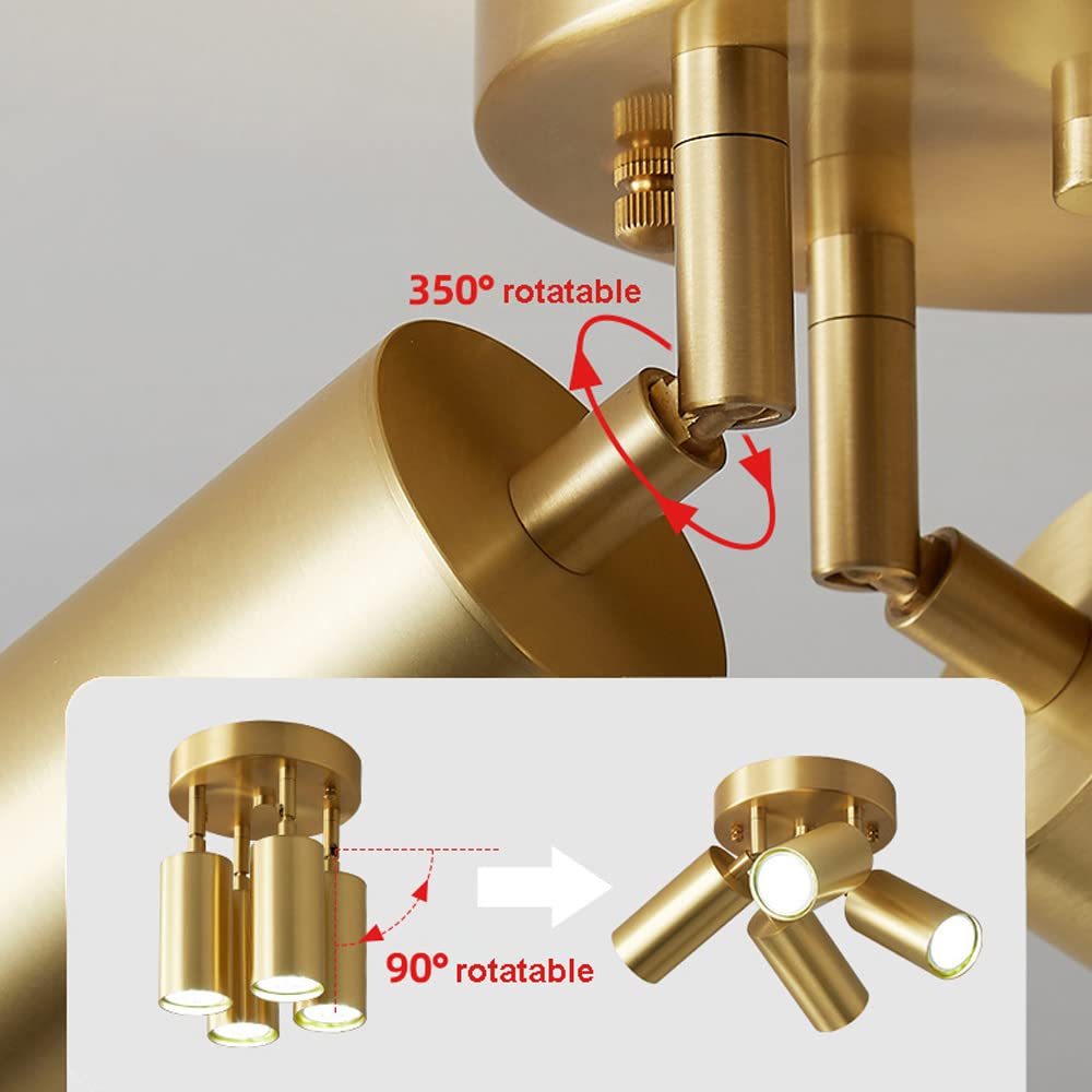 Kit d'éclairage sur Rail Fixe avec Spots encastrés en cuivre pour Plafond, éclairage d'accentuation intérieur réglable en Surface, Spots directionnels à Plaque Ronde rotative,4light