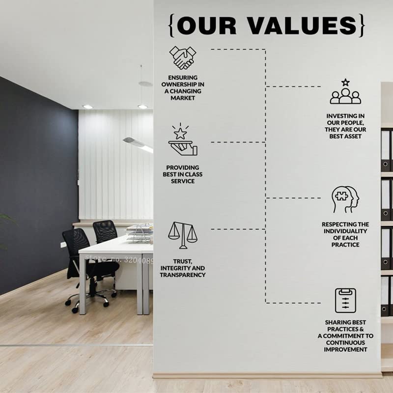 Gadgets Wrap Our Values Core Wall Sticker ensuring Ownership Providing Trust investing respecting Sharing Best Principles Office Decor Wall Decal Mural Vinyl Sticker (56cm x 90cm)