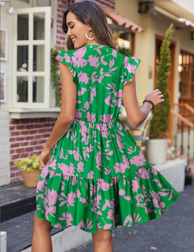 Image of HOTOUCH Women Printed Dress for Summer Short Ruffle Sleeve Dress Tiered Mini Dress with Pockets