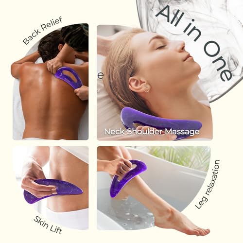 Image of Scienlodic Gua Sha Massage Tool with Handle (Resin) Larger Guasha Body Scraping Tool for Back Legs Neck Massage, Lymphatic Drainage, Cellulite Remove - Large Dark Purple